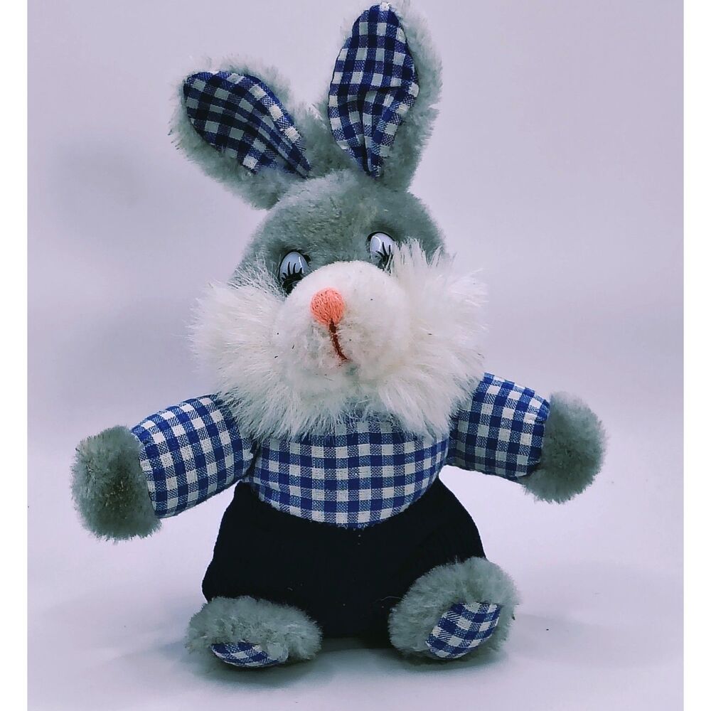 Lucky Plush toy Inc Rabbit Bunny Blue Gingham 9 In Small